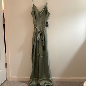 Express sage green silk jumpsuit size large new with tags
